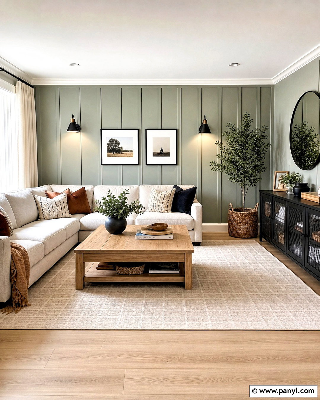 Sage Green Paneled Wall - 20 green feature wall living room ideas