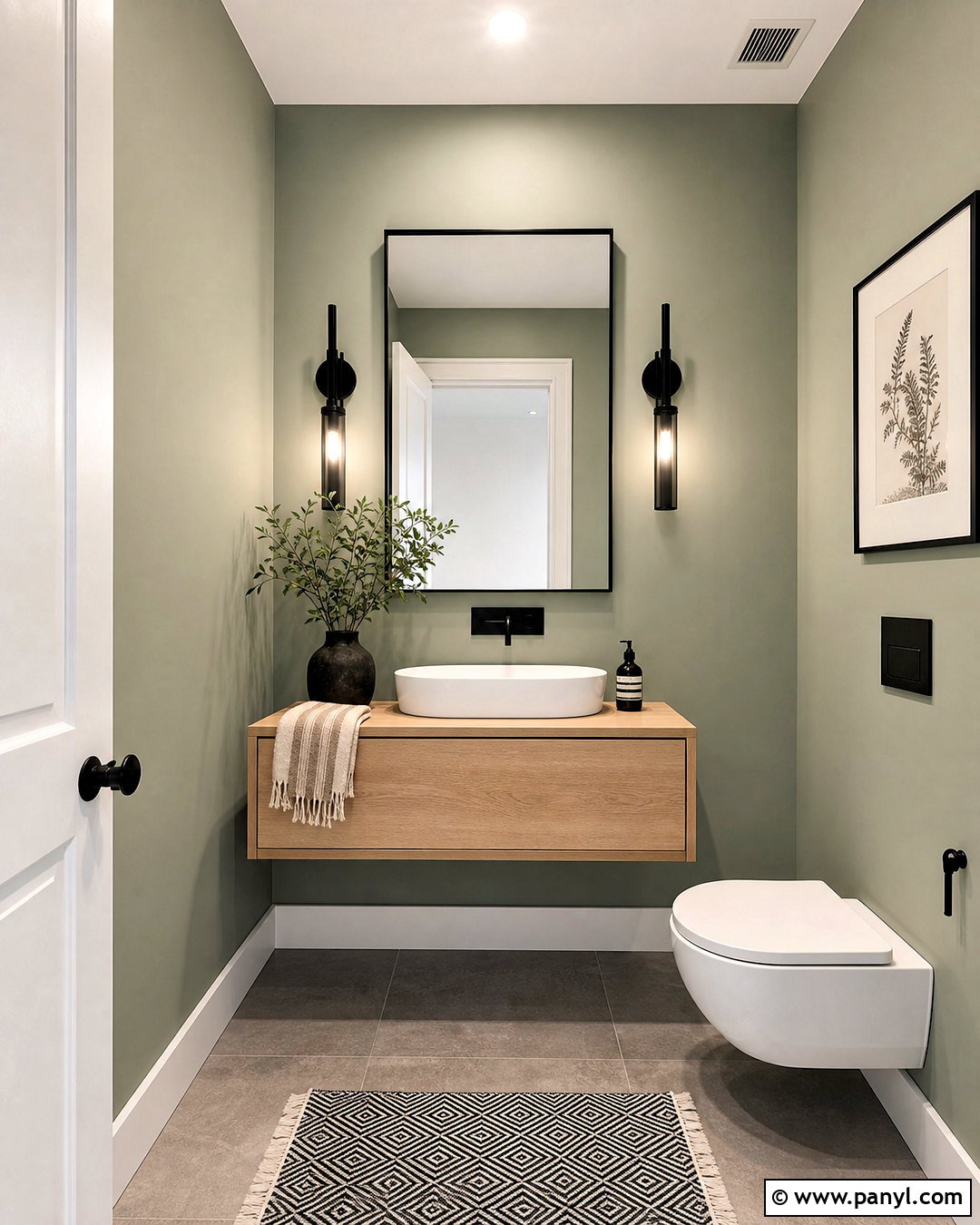 Sage Green Powder Room With Black Fixtures - 20 sage green powder room ideas