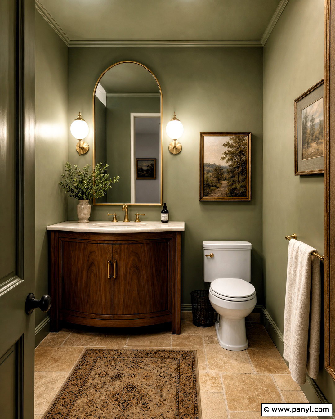 Sage Green Powder Room With Brass Accents - 20 sage green powder room ideas