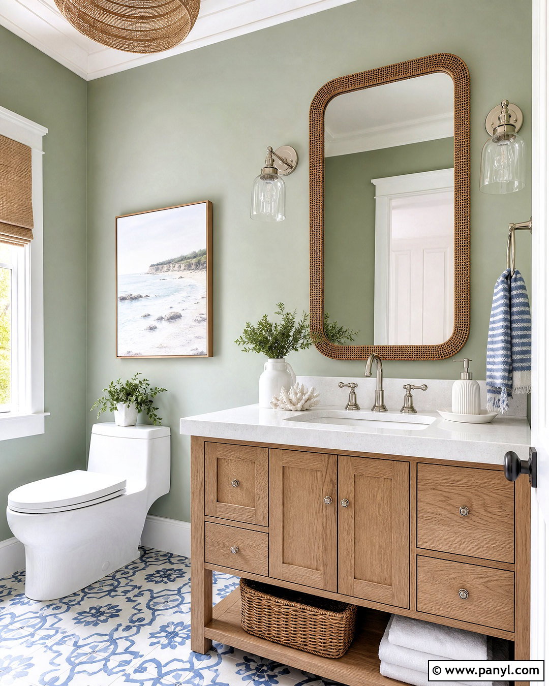 Sage Green Powder Room With Coastal Decor - 20 sage green powder room ideas