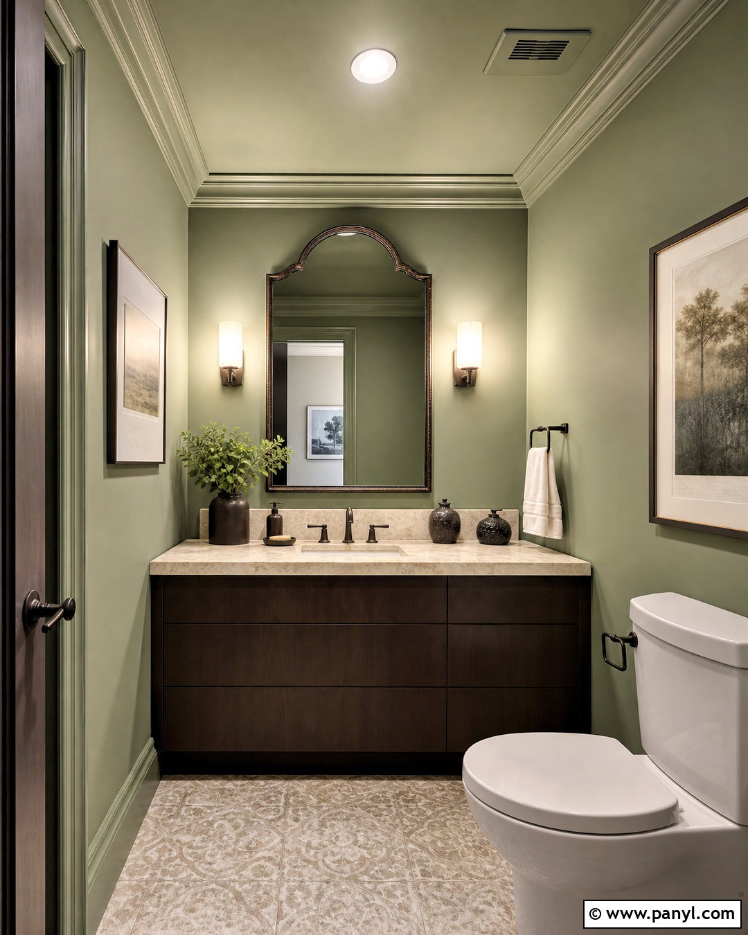 Sage Green Powder Room With Dark Wood - 20 sage green powder room ideas