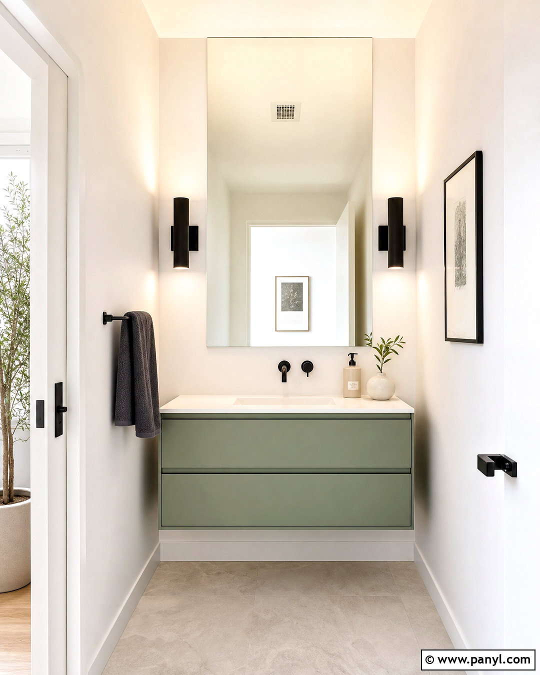 Sage Green Powder Room With Floating Vanity - 20 sage green powder room ideas