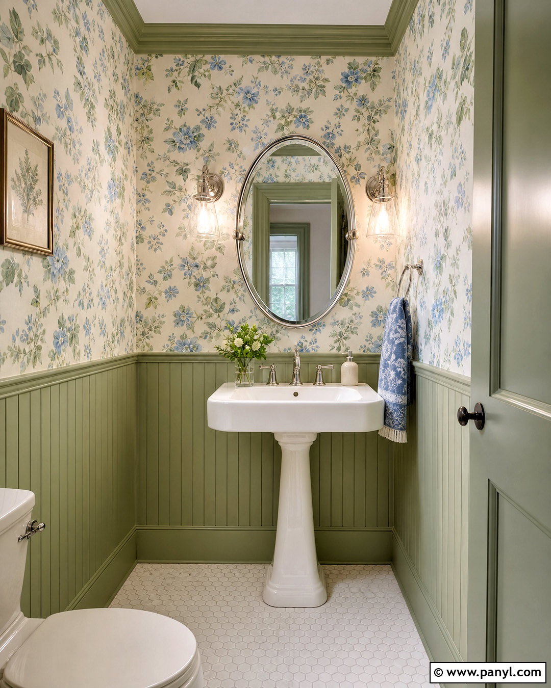 Sage Green Powder Room With Floral Wallpaper - 20 sage green powder room ideas