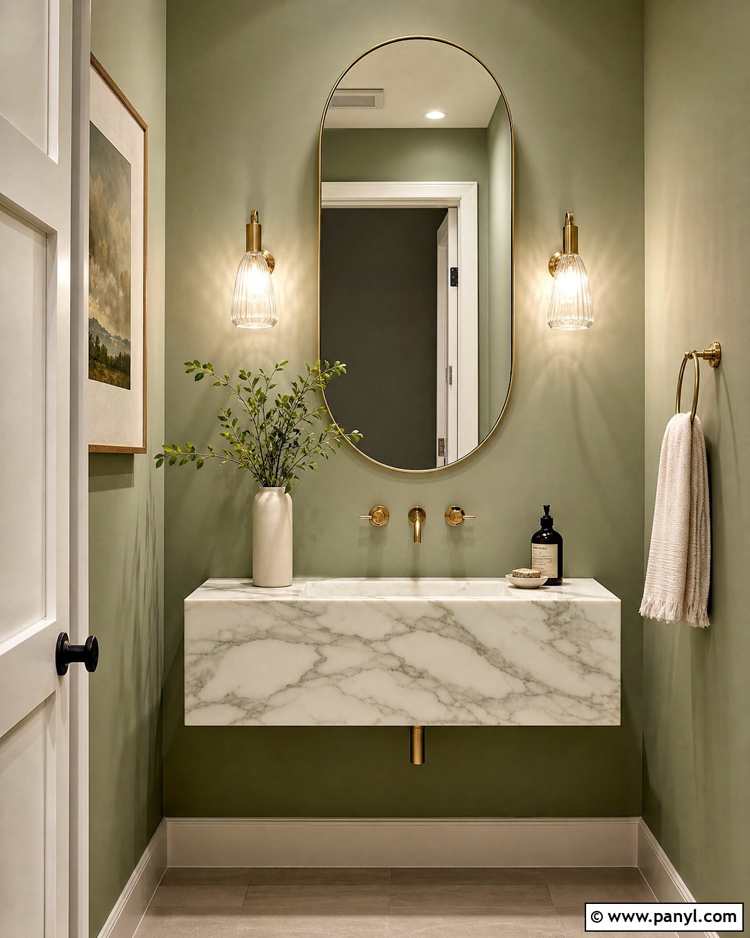 Sage Green Powder Room With Marble Sink - 20 sage green powder room ideas
