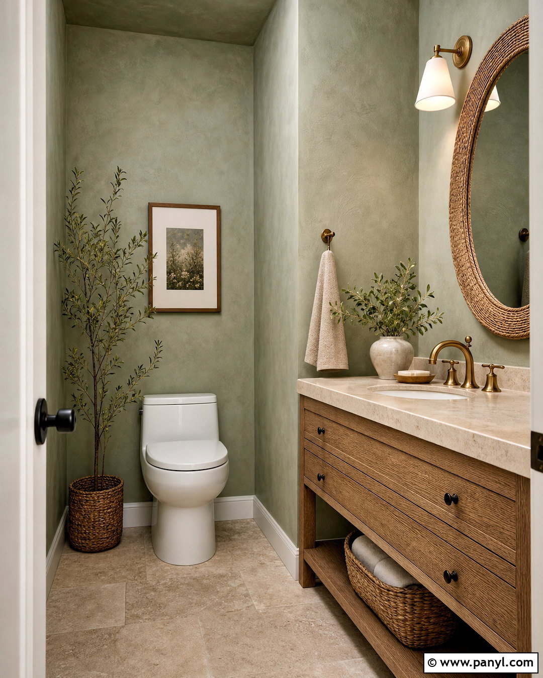 Sage Green Powder Room With Natural Textures - 20 sage green powder room ideas