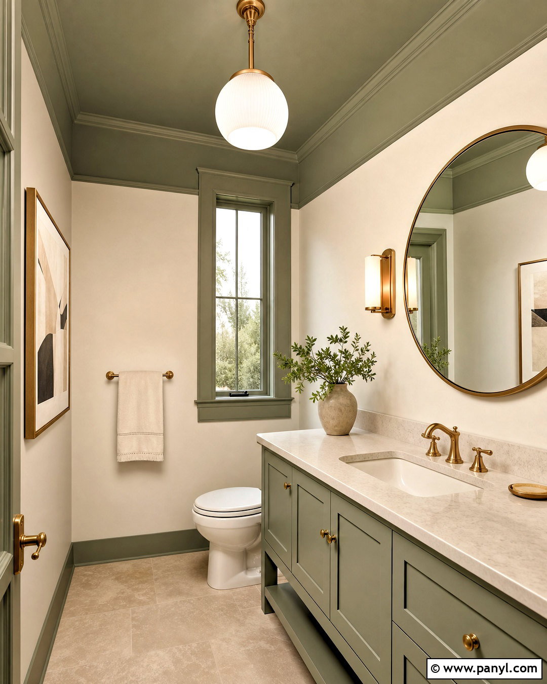 Sage Green Powder Room With Painted Ceiling - 20 sage green powder room ideas