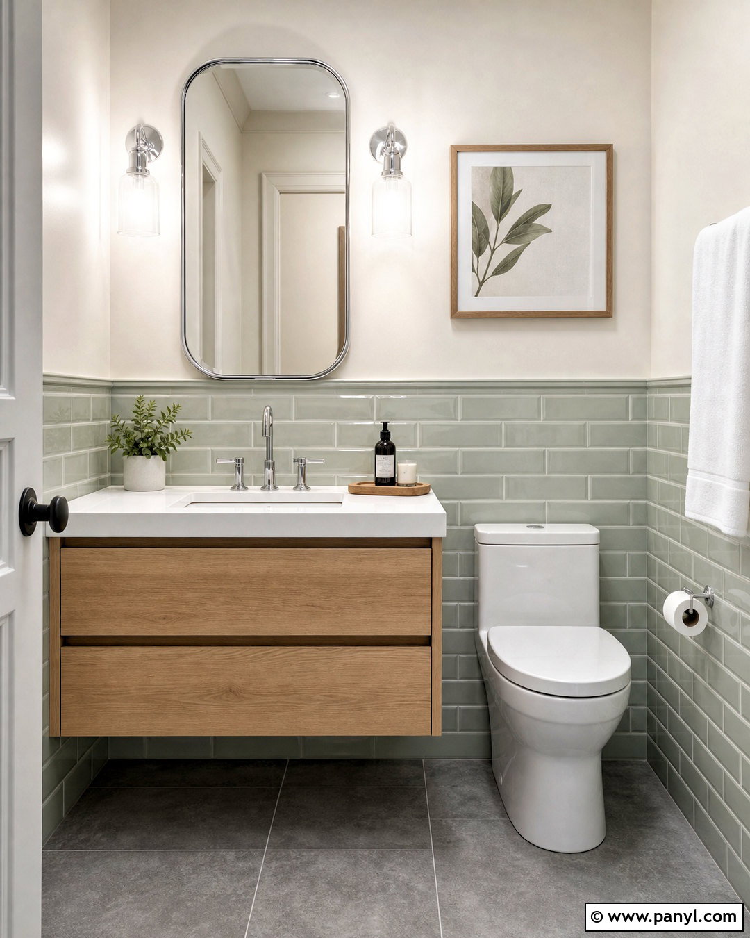 Sage Green Powder Room With Subway Tile - 20 sage green powder room ideas