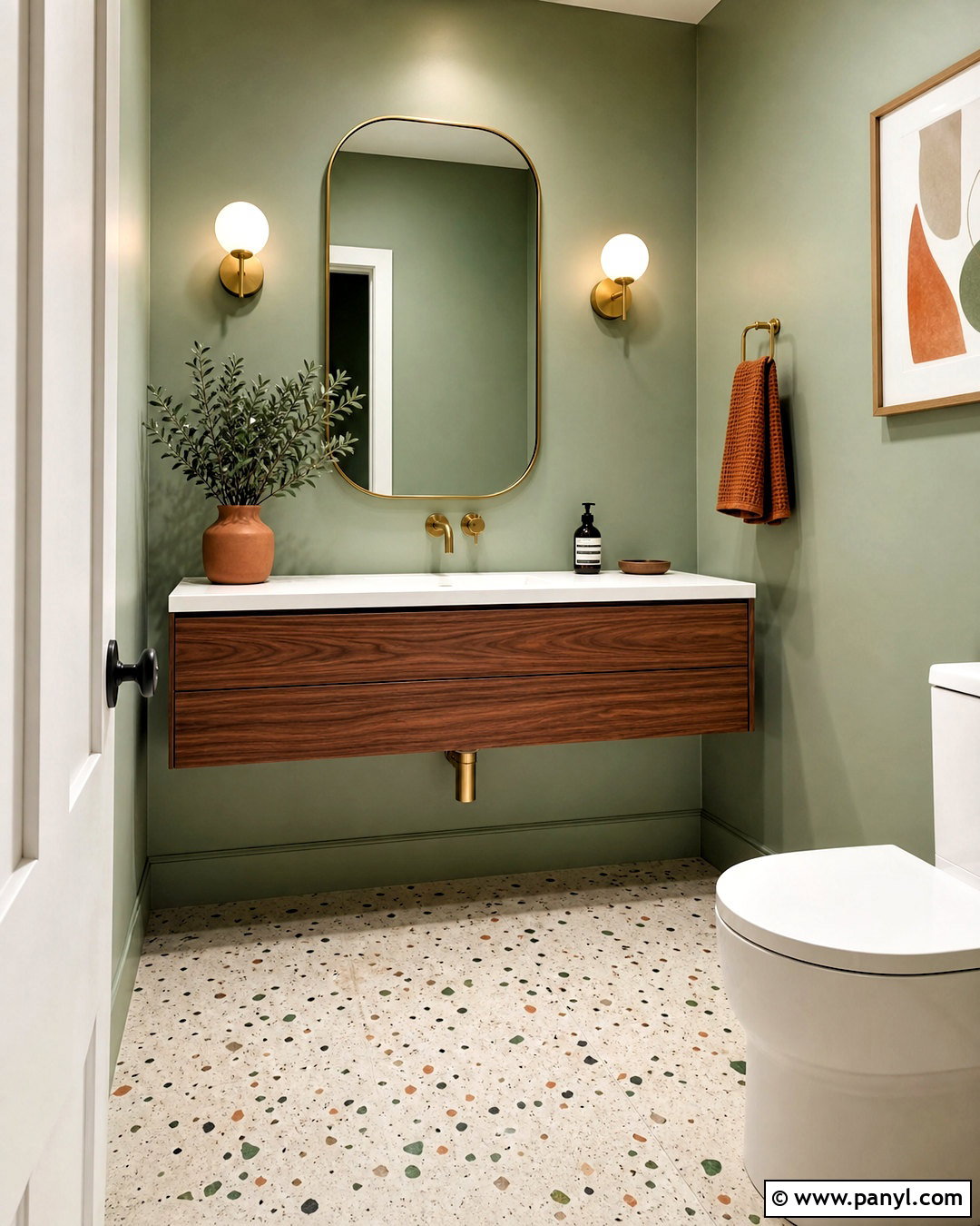 Sage Green Powder Room With Terrazzo Floor - 20 sage green powder room ideas
