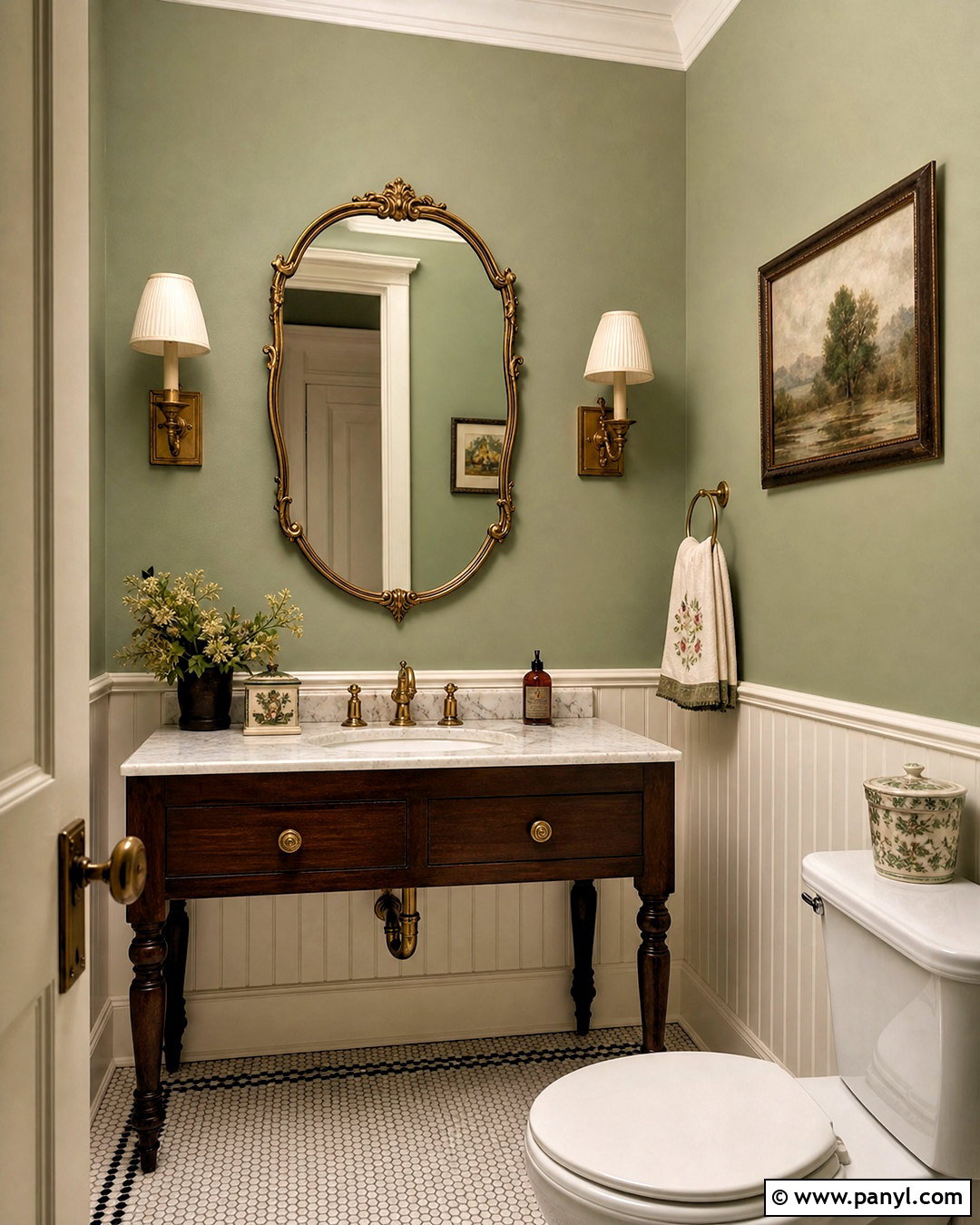 Sage Green Powder Room With Vintage Fixtures - 20 sage green powder room ideas