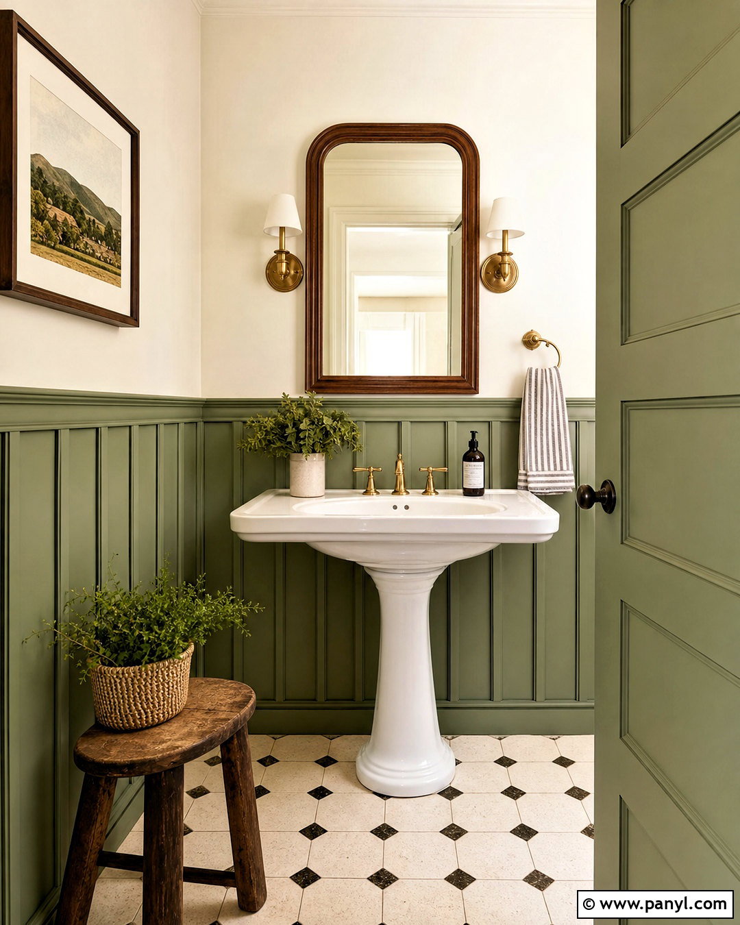 Sage Green Powder Room With Wainscoting - 20 sage green powder room ideas