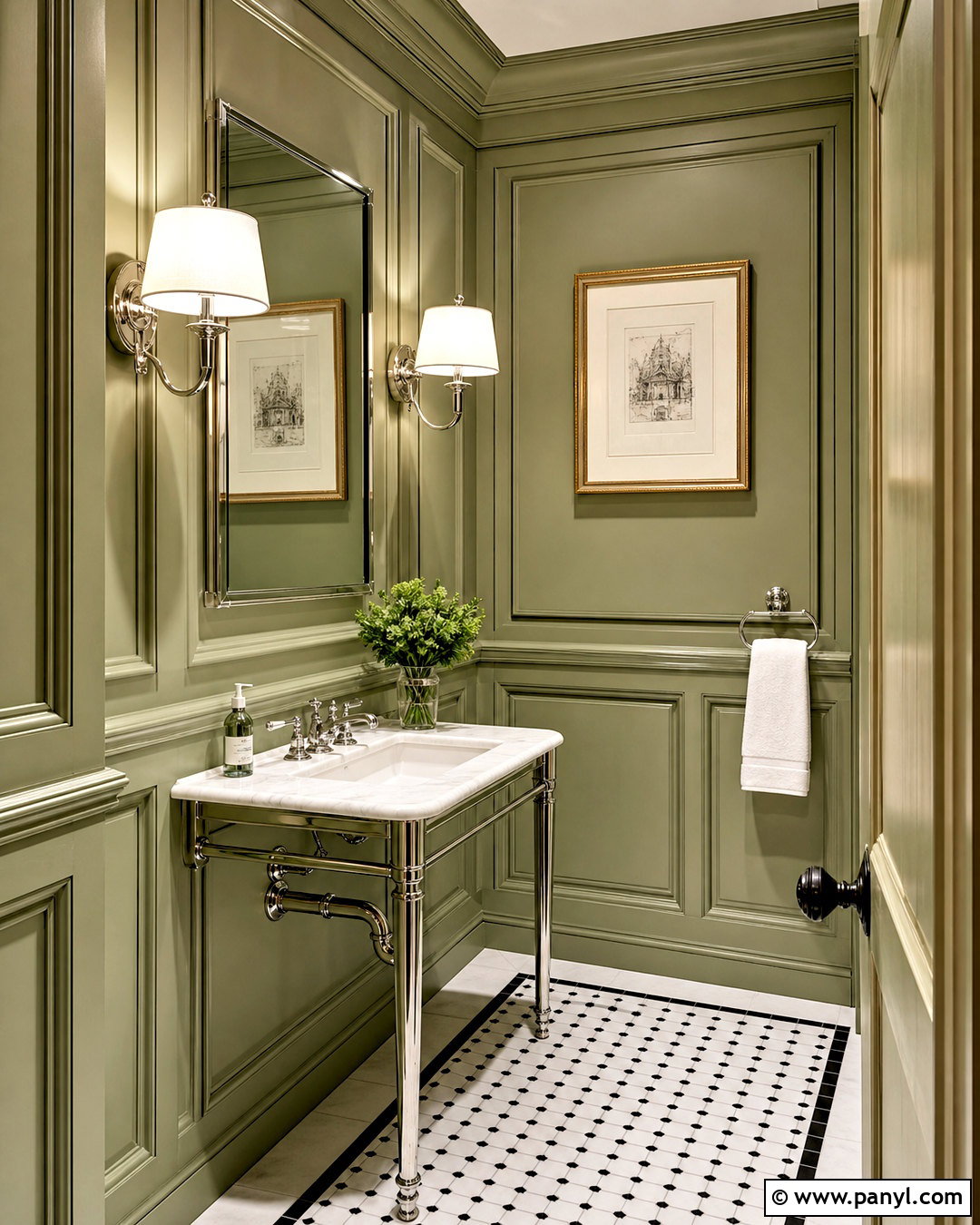 Sage Green Powder Room With Wall Paneling - 20 sage green powder room ideas