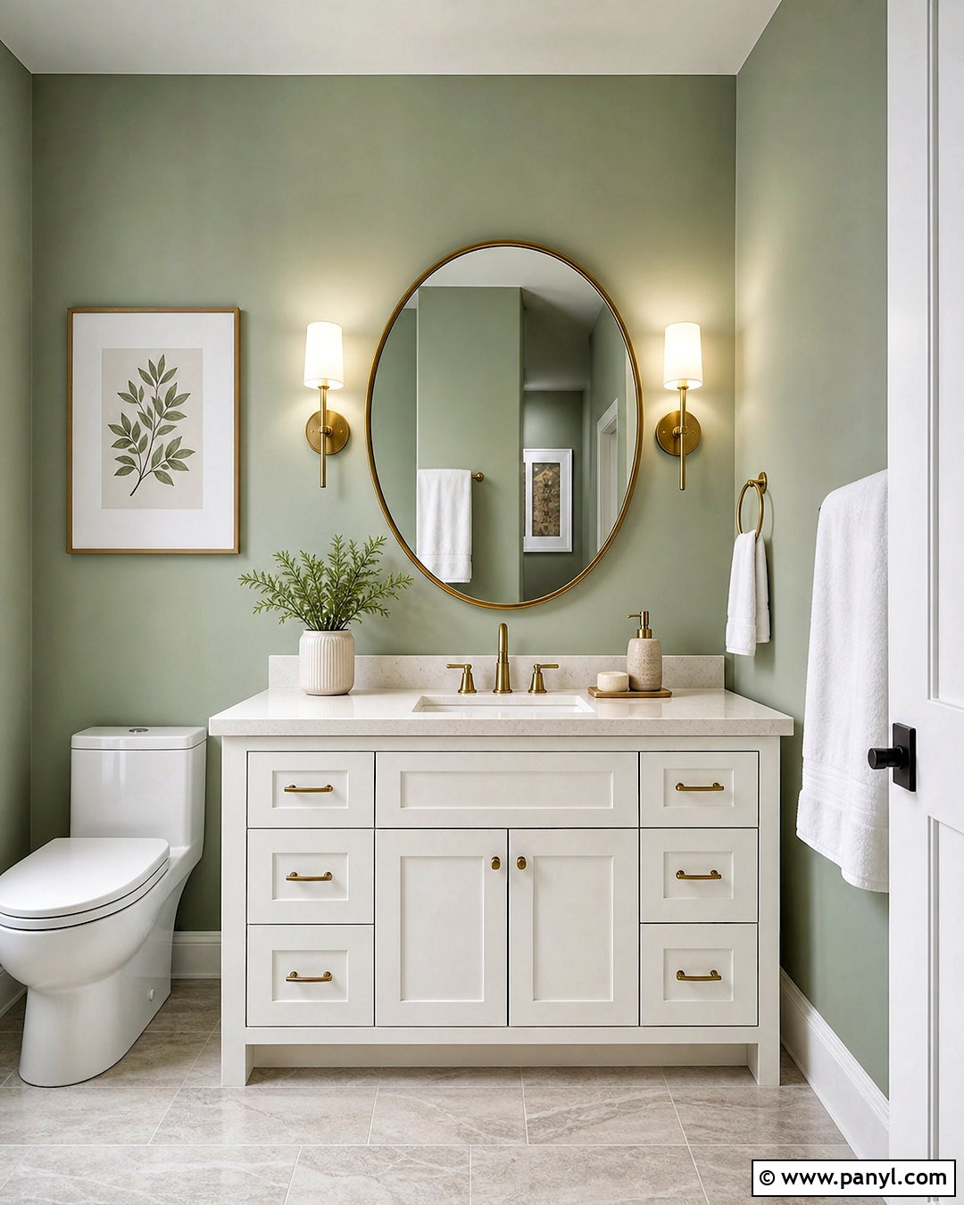 Sage Green Powder Room With White Vanity - 20 sage green powder room ideas