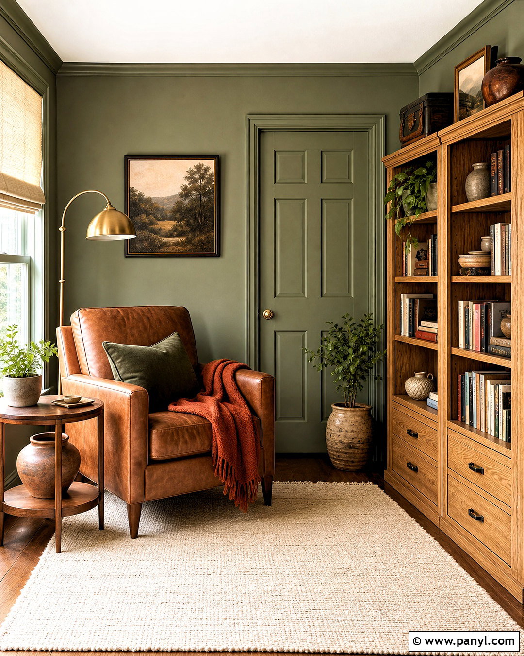 Sage Green Reading Room Walls With Leather Chair - 20 sage green wall paint ideas