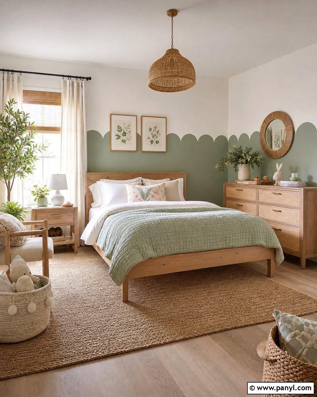 Sage Green Scalloped Wall - 25 Scalloped Painted Wall Girls Room Ideas