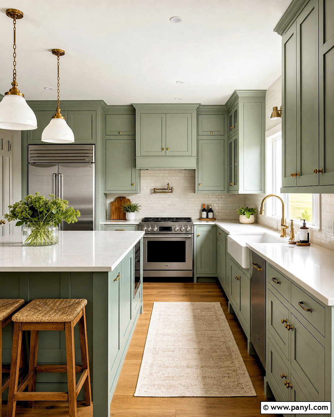 Sage Green Shaker Kitchen With Brass Hardware - 20 sage green kitchen ideas