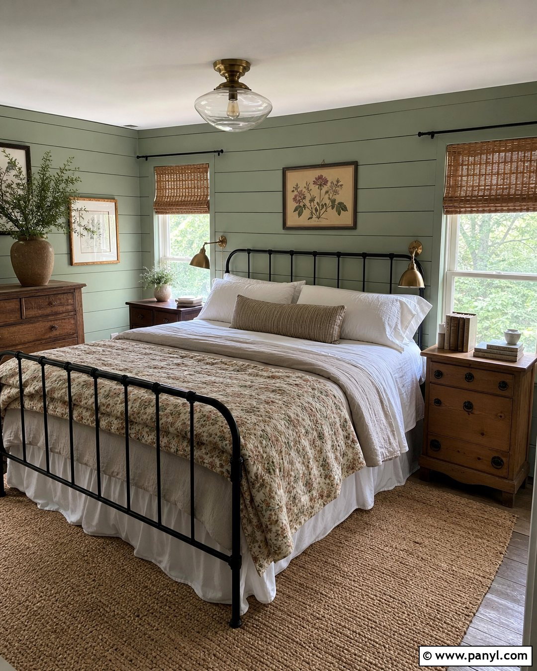 Sage Green Shiplap Bedroom - 20 Green Wall Rustic Style Ideas