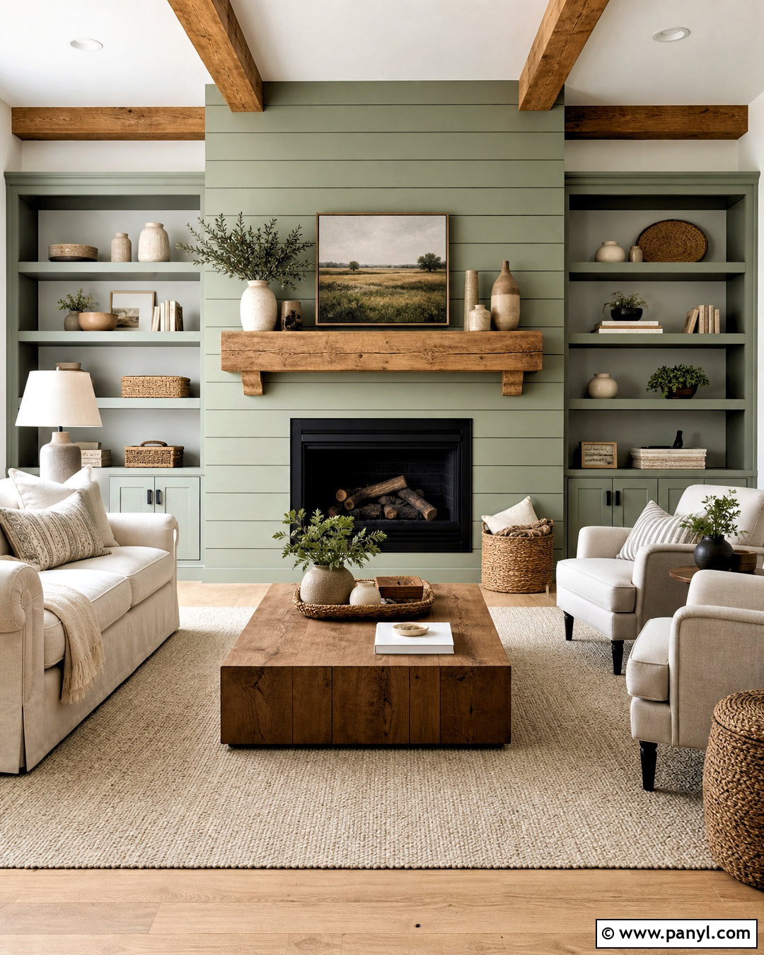 Sage Green Shiplap Fireplace With Wood Mantel - 20 green shiplap fireplace ideas