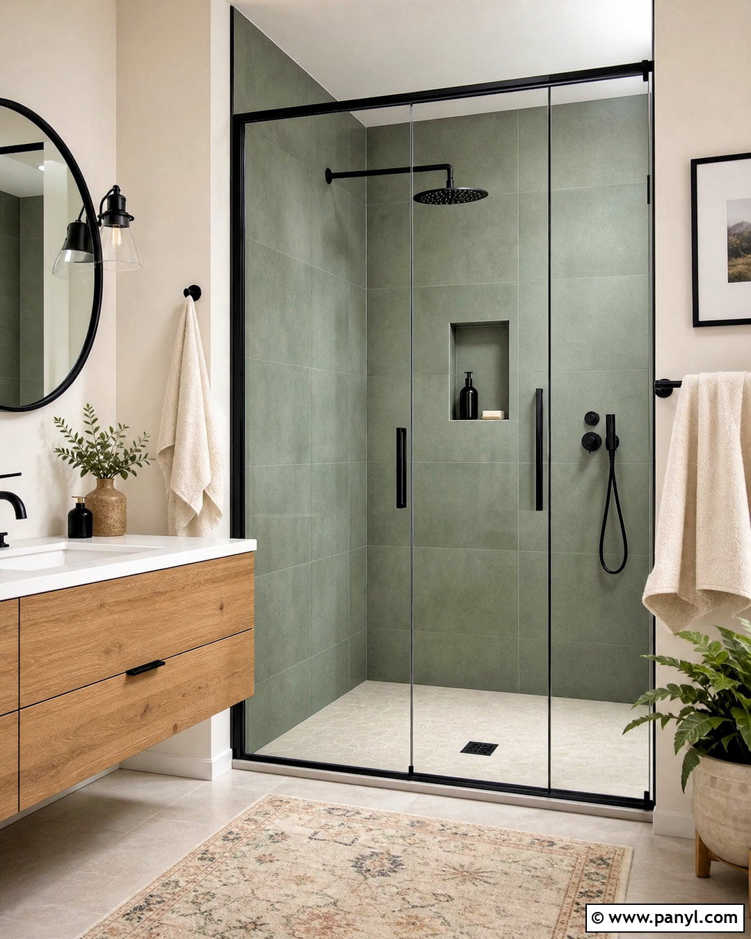 Sage Green Shower Tile With Black Frame - 20 sage green and black bathroom ideas