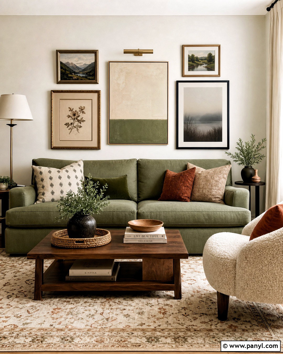 Sage Green Sofa With Gallery Wall - 20 sage green sofa living room ideas