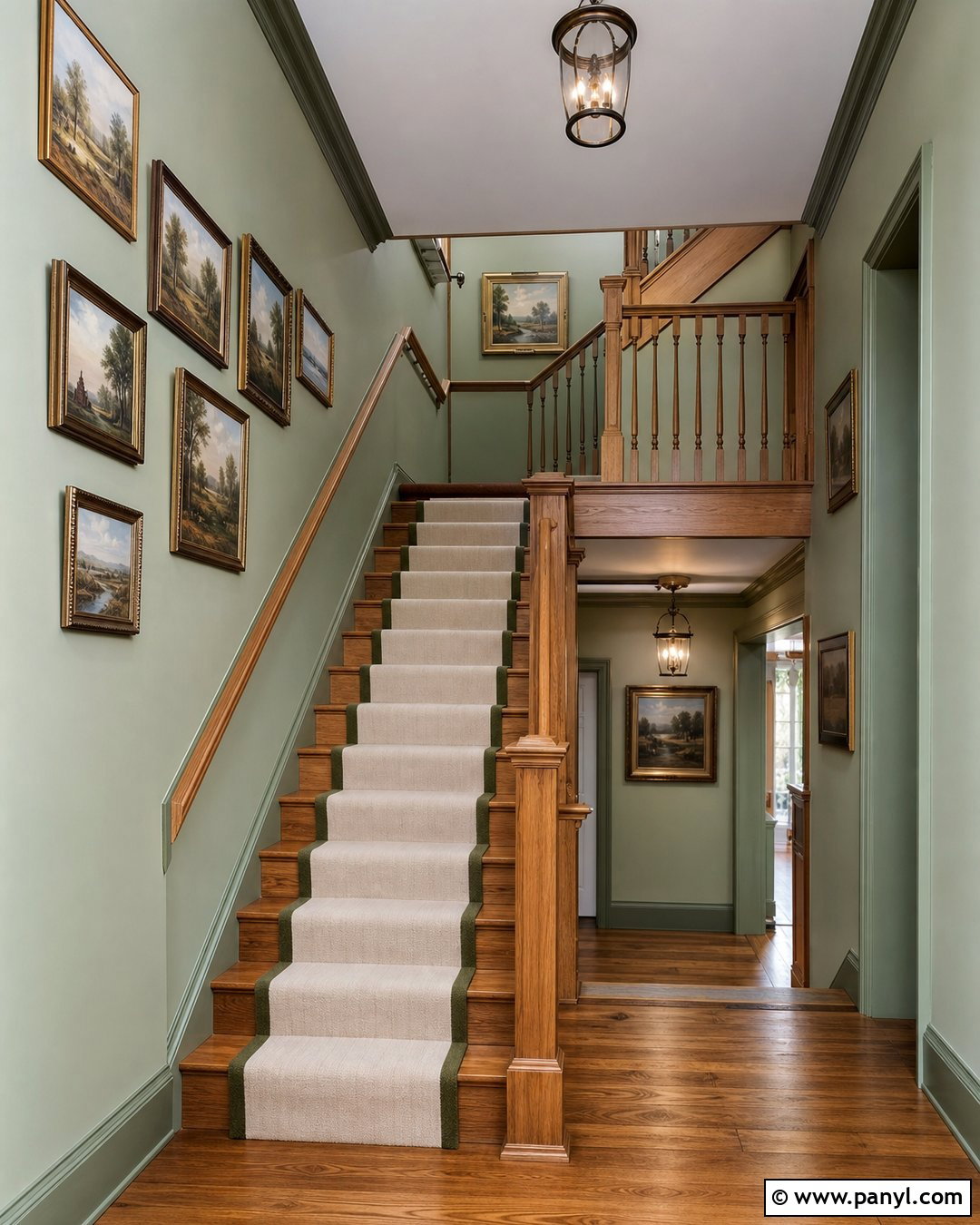 Sage Green Staircase With Wood Trim - 20 Sage Green Walls With Wood Trim Ideas