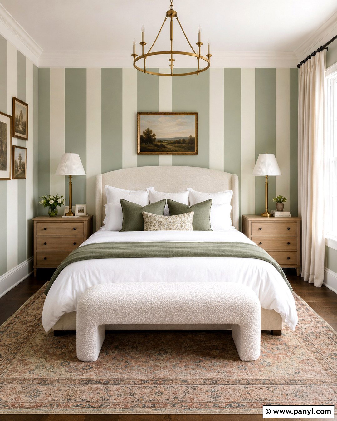 Sage Green Striped Bedroom Wall - 20 Stripe On Wall Ideas