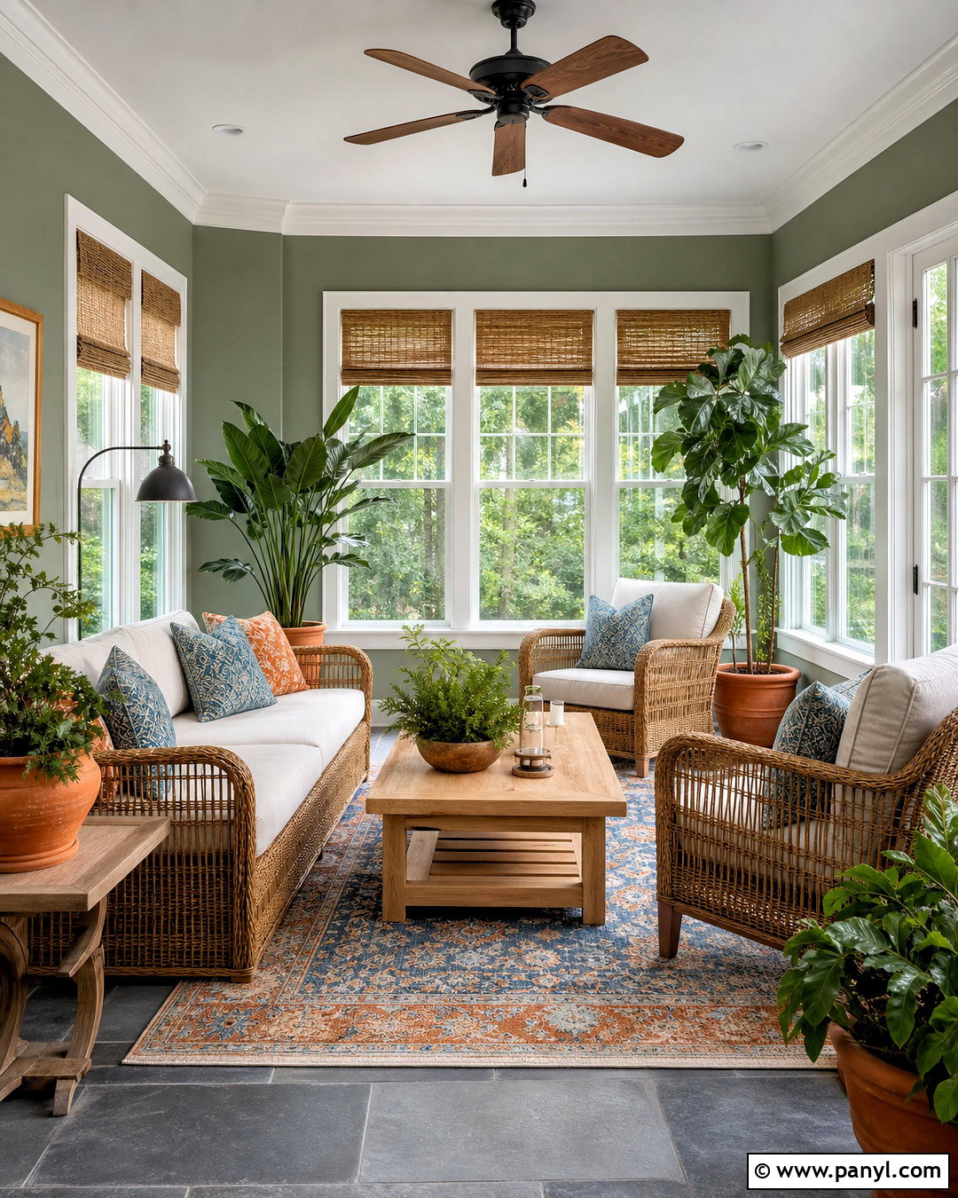 Sage Green Sunroom Walls With Wicker Furniture - 20 sage green wall paint ideas