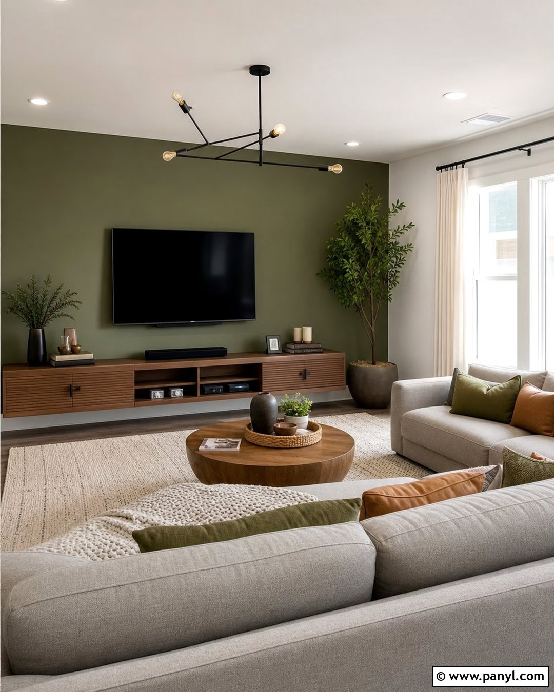 Sage Green TV Feature Wall - 25 Sage Green Feature Wall Living Room Ideas