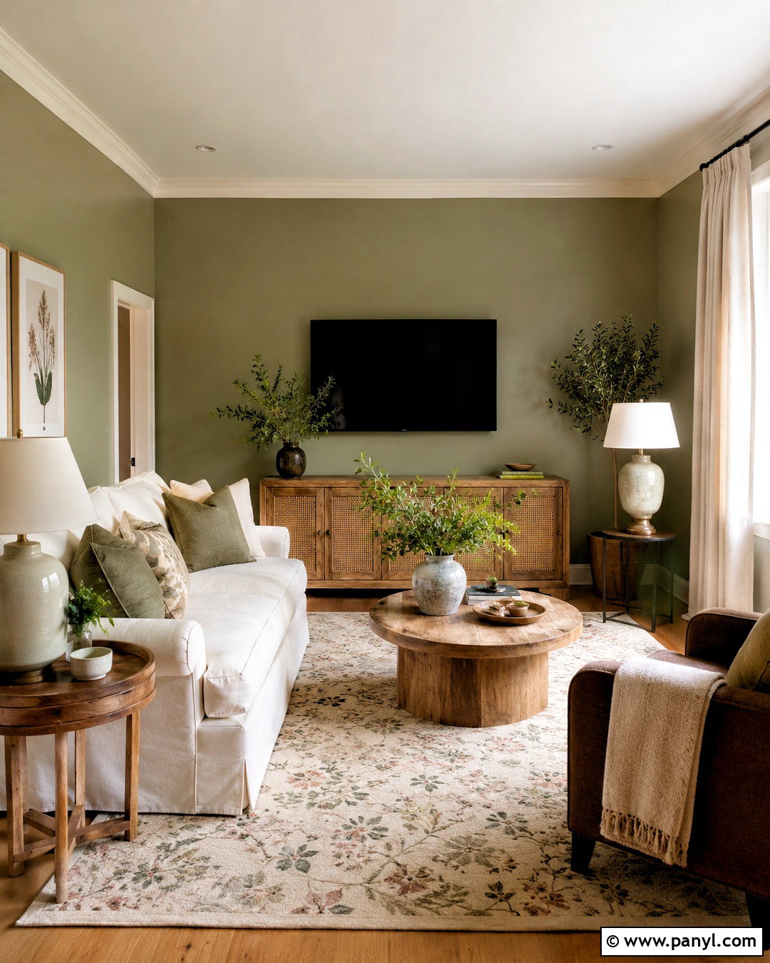 Sage Green TV Wall - 20 living room tv wall paint ideas