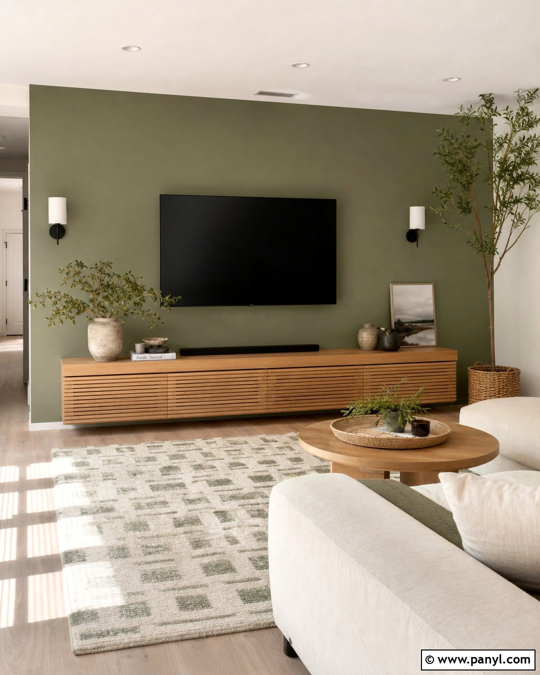 Sage Green TV Wall With Cream Walls - 20 Cream Walls With Sage Green Accent Wall Ideas