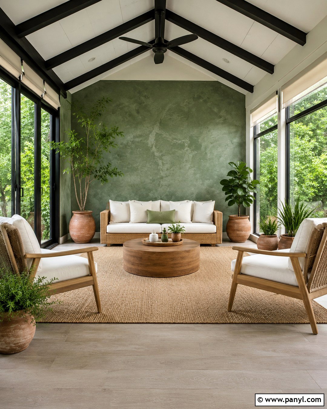 Sage Green Textured Sunroom Wall - 20 Sage Green Statement Wall Ideas