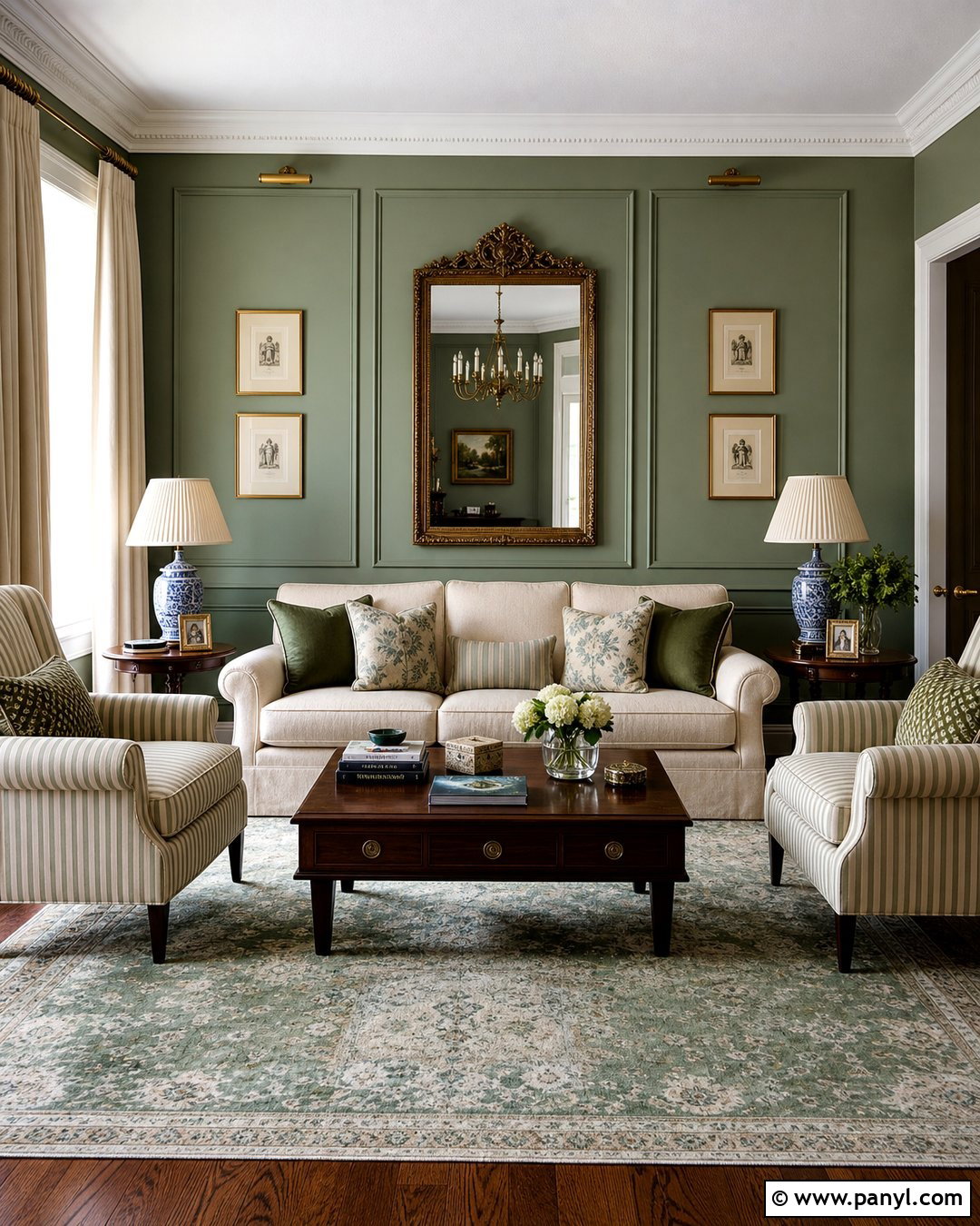 Sage Green Traditional Feature Wall - 25 Sage Green Feature Wall Living Room Ideas
