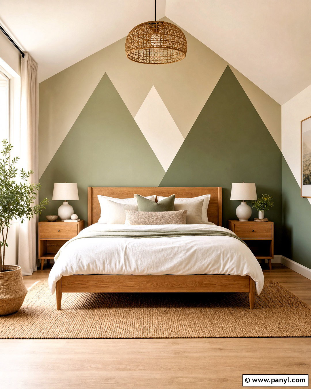 Sage Green Triangle Wall Bedroom - 20 triangle painted wall ideas