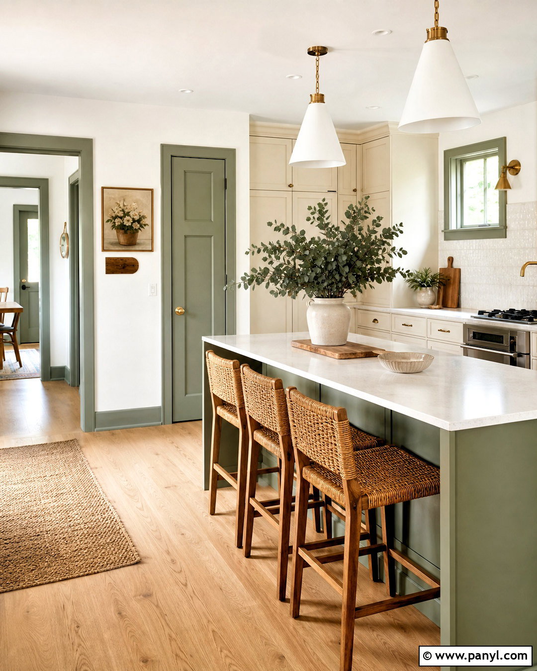 Sage Green Trim With White Walls - 20 contrasting trim interior ideas