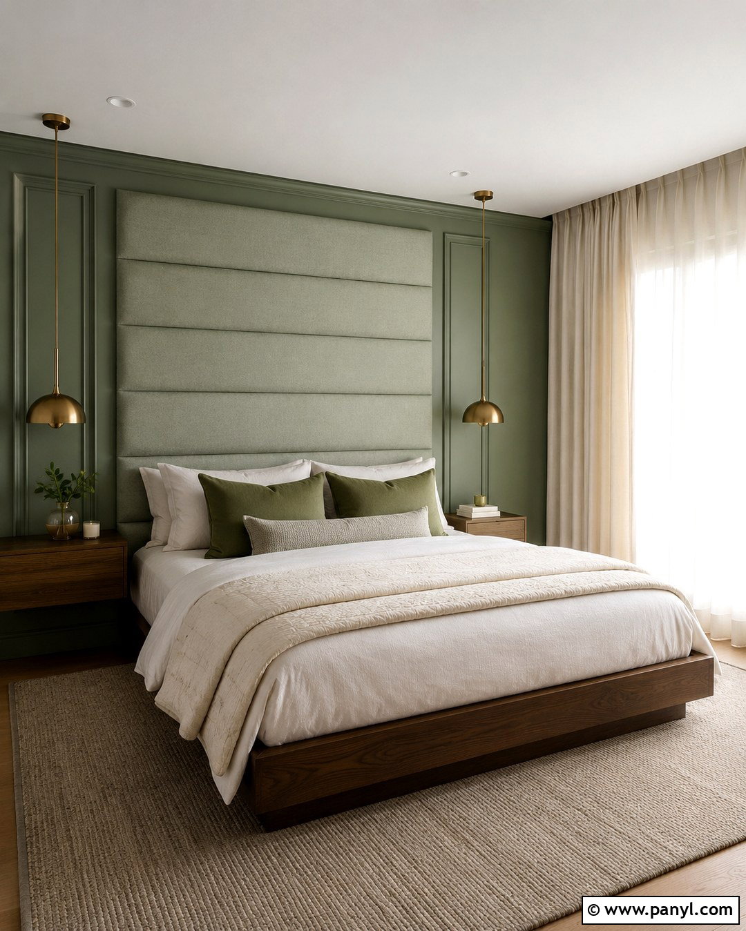 Sage Green Upholstered Panel Wall - 20 Sage Green Statement Wall Ideas