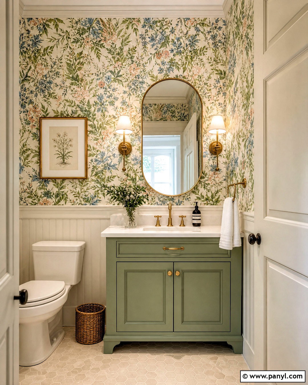 Sage Green Vanity With Botanical Wallpaper - 20 sage green vanity bathroom ideas