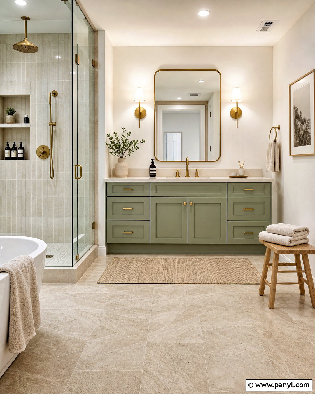 Sage Green Vanity With Brass Hardware - 20 sage green vanity bathroom ideas