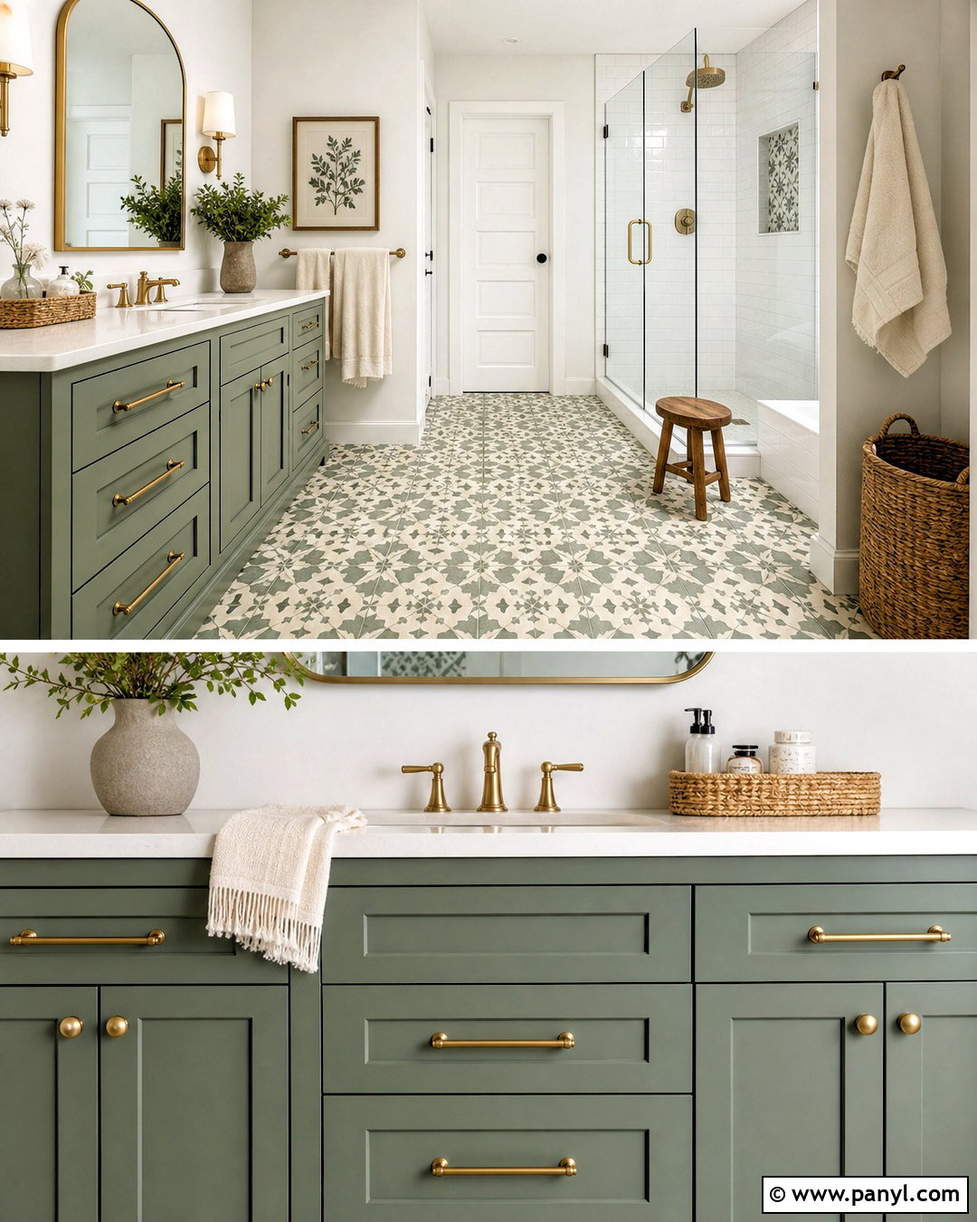 Sage Green Vanity With Patterned Floor Tile - 20 sage green vanity bathroom ideas