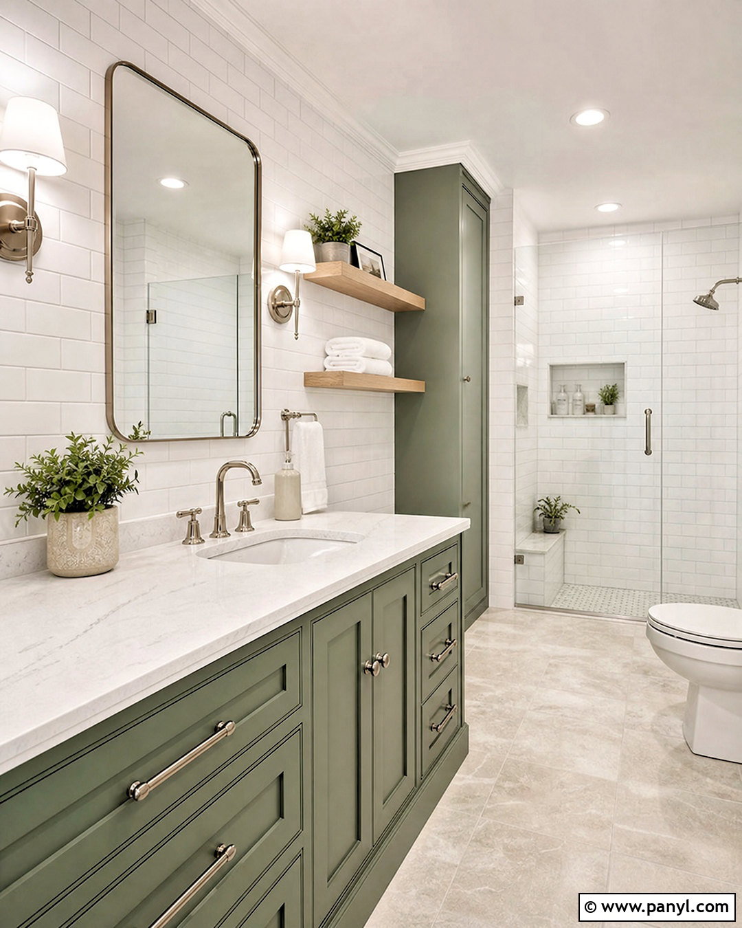 Sage Green Vanity With White Subway Tile - 20 sage green and white bathroom ideas
