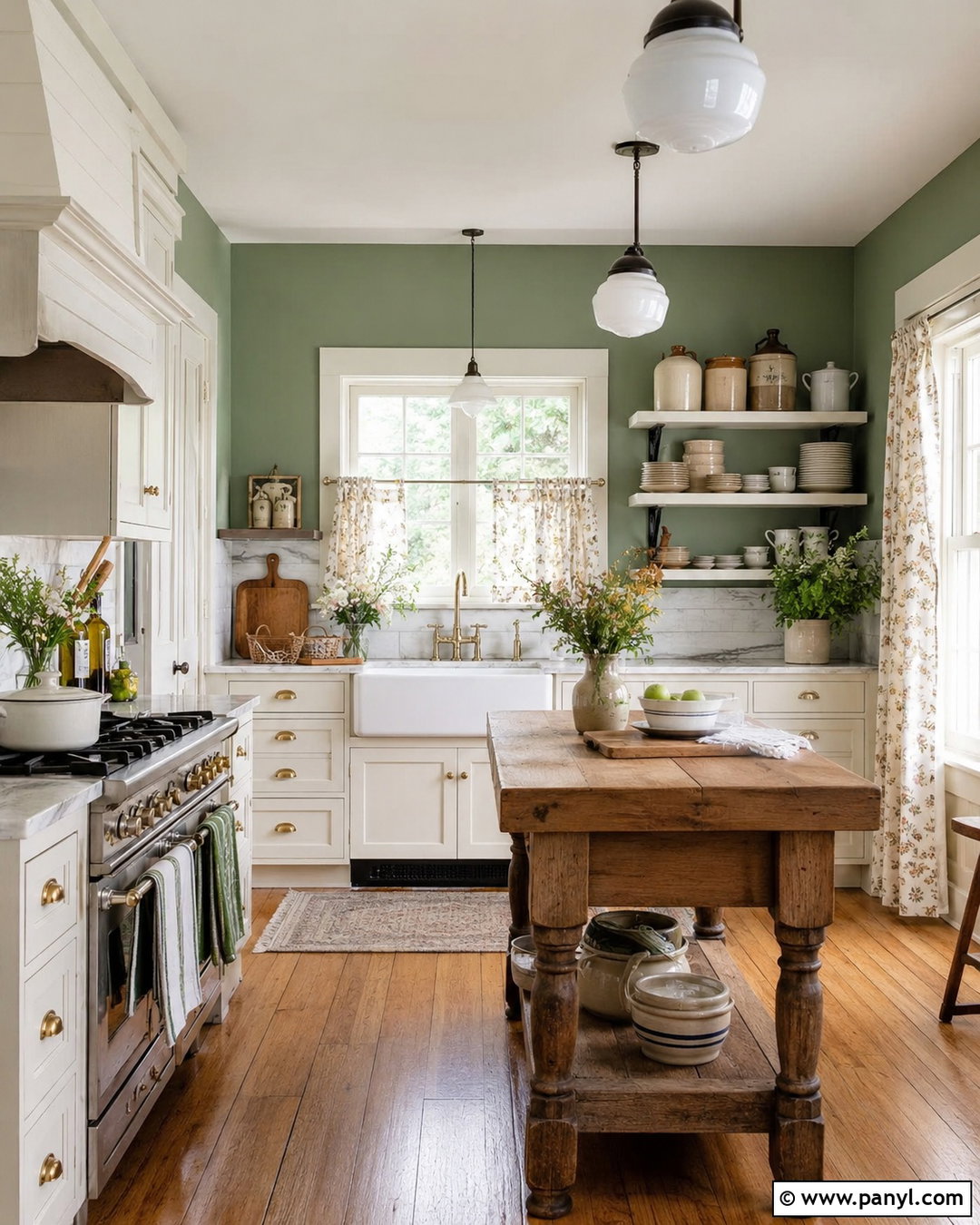 Sage Green Vintage Farmhouse Kitchen - 20 Vintage Kitchen With Green Walls