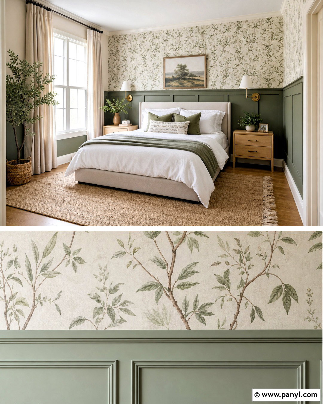 Sage Green Wainscoting With Botanical Wallpaper - 20 wainscoting with wallpaper ideas