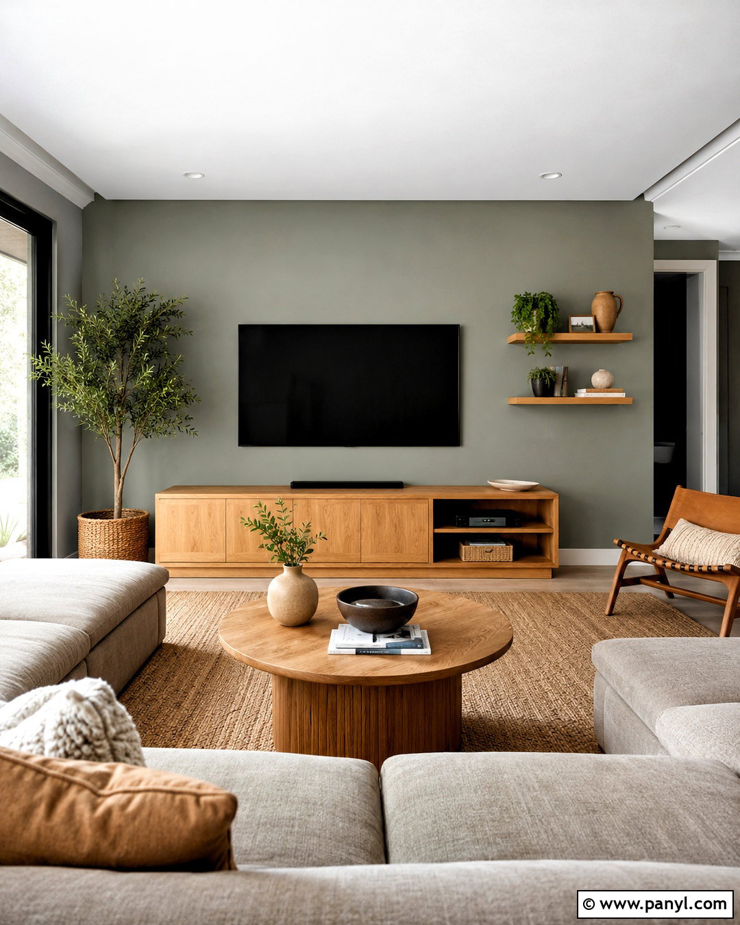 Sage Green Wall Behind The TV - 40 Sage Green Accent Wall Ideas