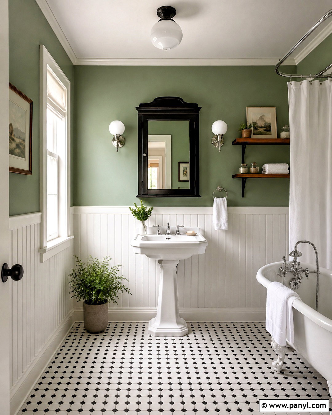 Sage Green Wall Color - 20 Wall Color With Black And White Tile Ideas
