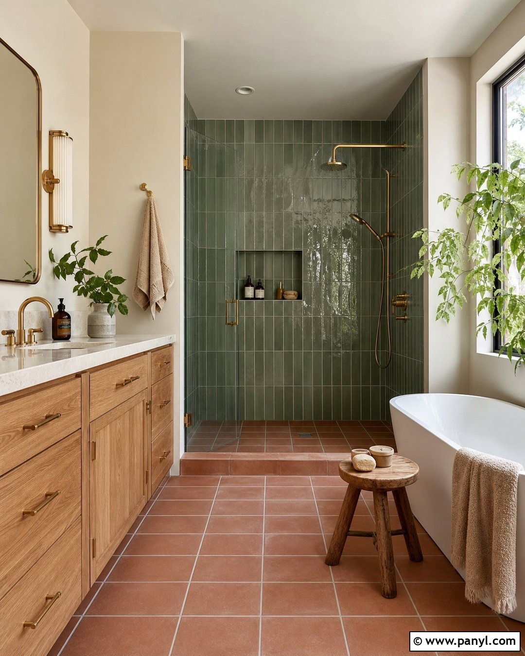 Sage Green Wall Tiles With Terracotta Floor Tiles - 25 Wall And Floor Tiles Color Combination Ideas