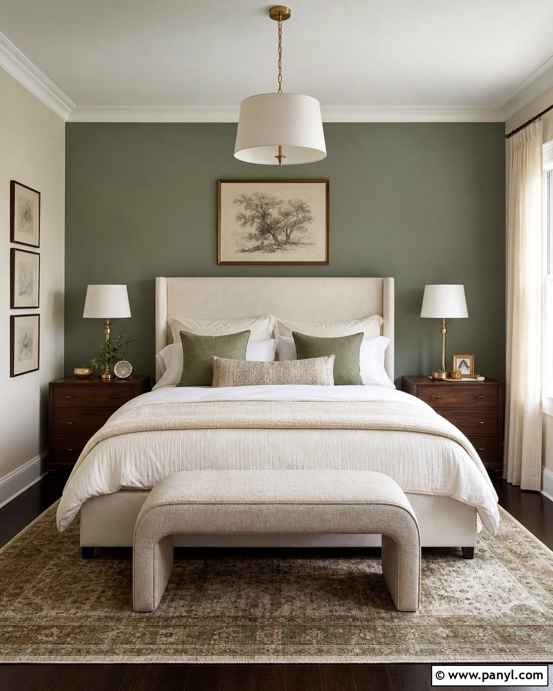 Sage Green Wall With Cream Upholstered Bed - 20 Cream Walls With Sage Green Accent Wall Ideas