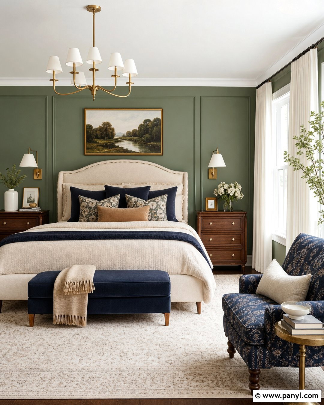 Sage Green Wall With Navy Decor - 40 Sage Green Accent Wall Ideas