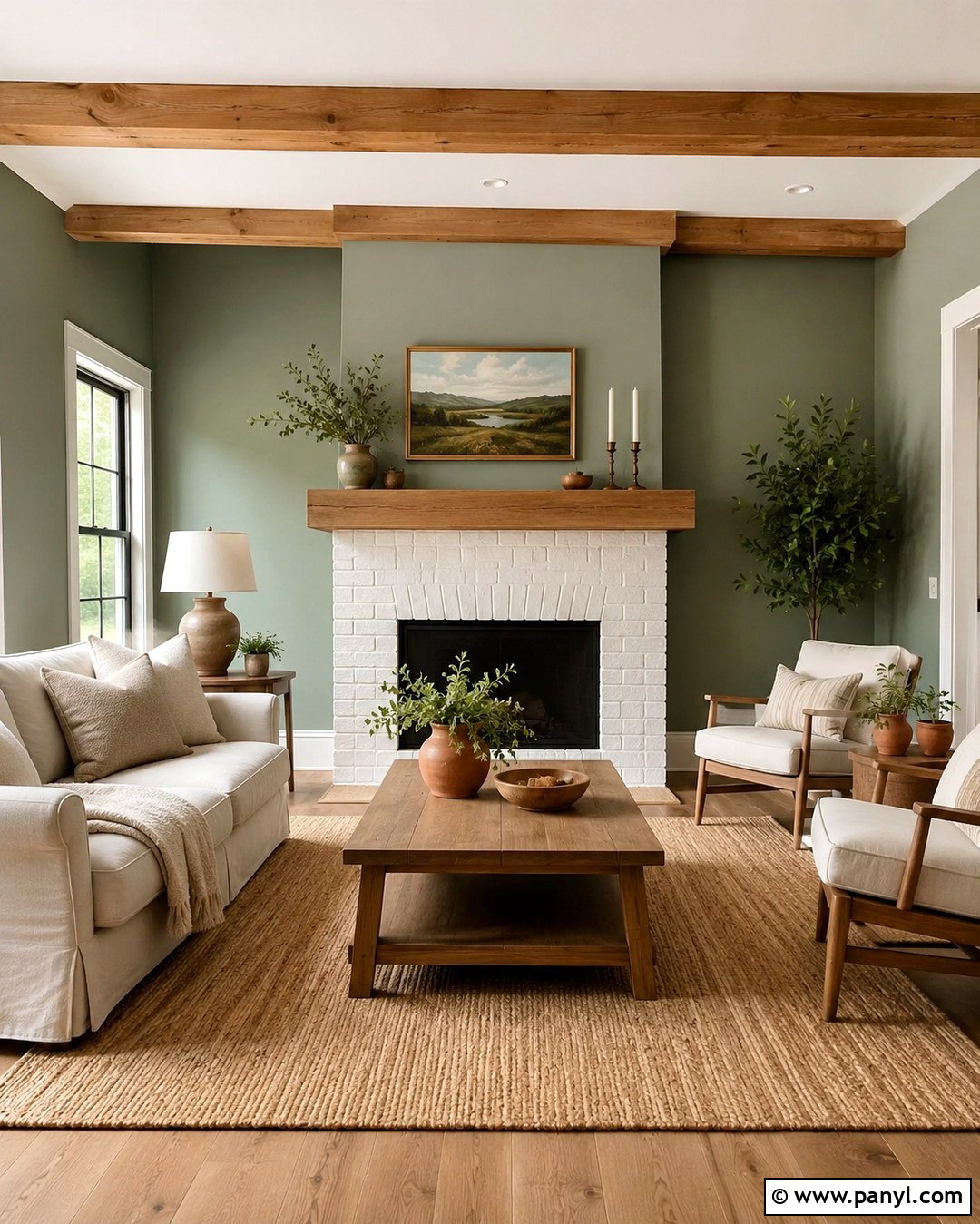 Sage Green Wall With White Brick Fireplace - 20 Green Wall Behind Fireplace Ideas
