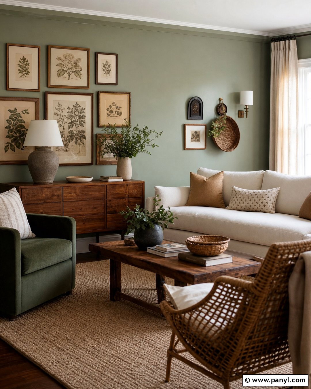 Sage Green Walls With Botanical Artwork - 35 sage green wall color ideas