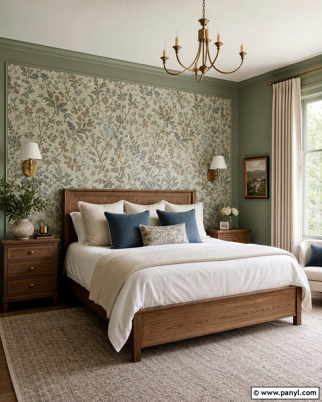 Sage Green Walls With Botanical Wallpaper - 50 sage green walls