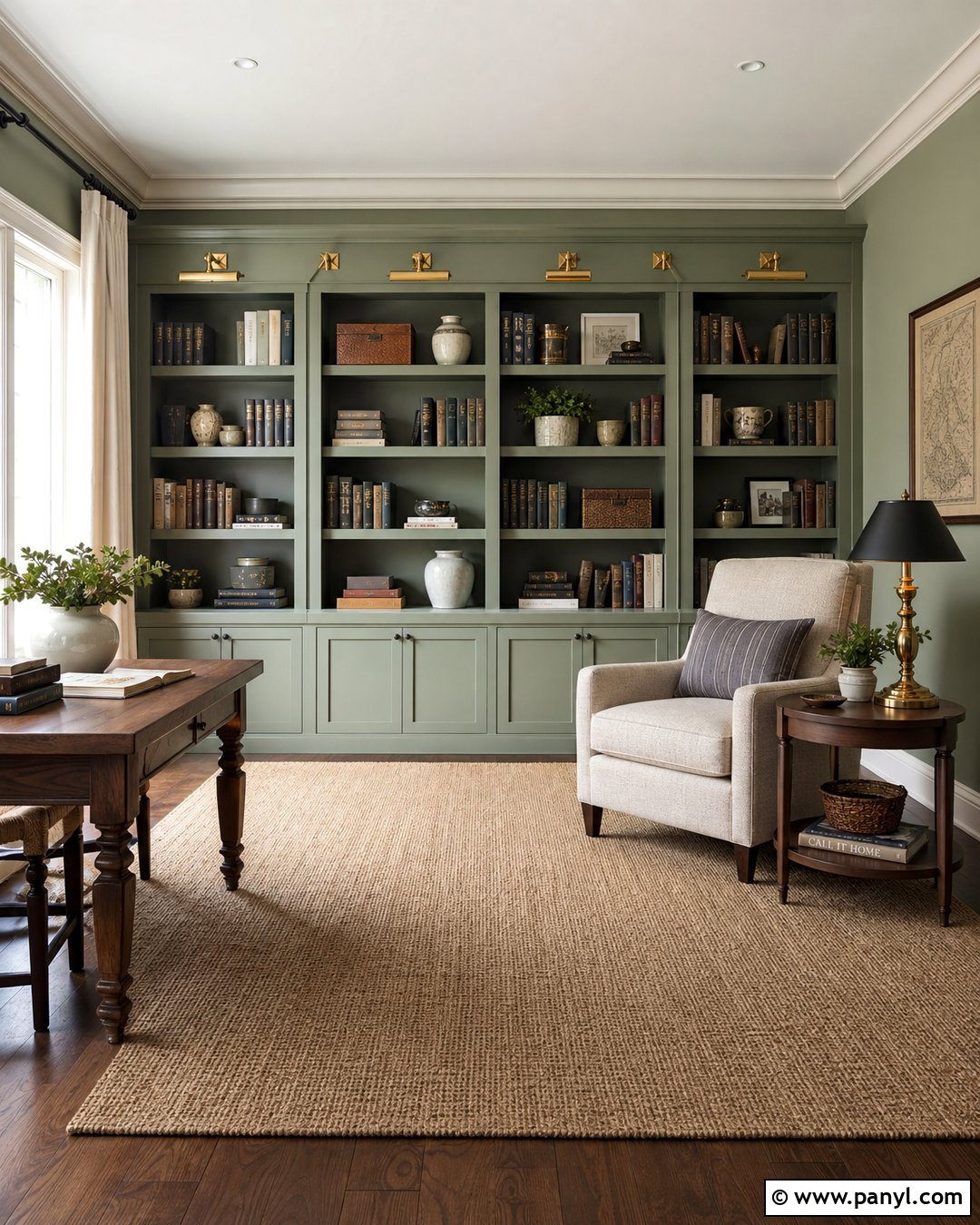 Sage Green Walls With Built-In Shelves - 35 sage green wall color ideas