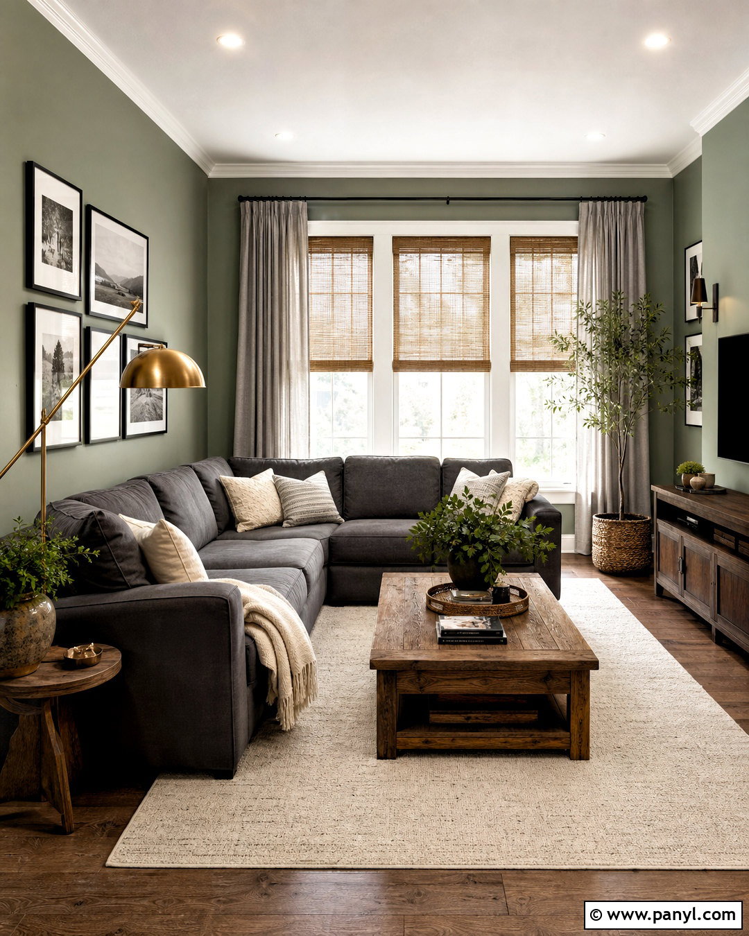 Sage Green Walls With Charcoal Grey Sectional - 20 sage green and grey living room ideas